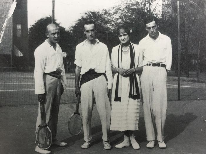 VN, second from left, on a tennis court in Berlin, c. 1922. © The Vladimir Nabokov Literary Foundation.